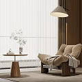 Cozy Modern Lounge Chair With Pendant Lamp Side Table Plant Vase And Window Blinds