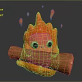 Cute Orange Flame Character Creature Holding Wooden Log With Big Round Eyes