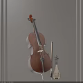 Instruments and Art Supplies Interior Display Featuring Cello Lute and Painting Tools on Illuminated Wall