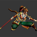 Mythical Warrior Character With Colorful Armor Red Staff And Green Pants