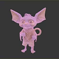 Purple Fantasy Creature with Large Ears Yellow Eyes Brown Scarf Shorts and Crooked Cane