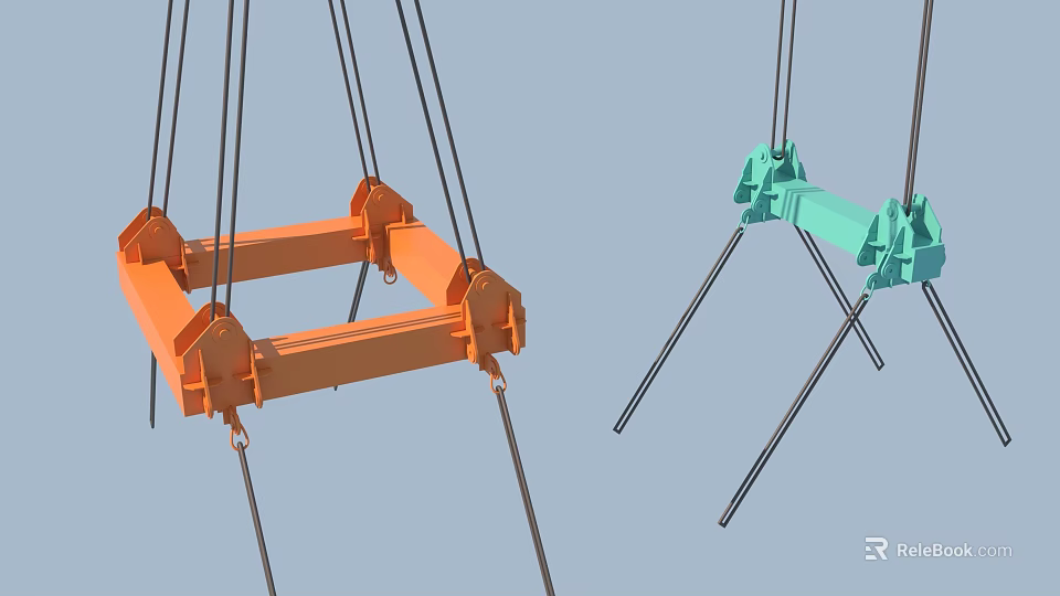 Bridge Construction Hoisting Equipment With Orange And Teal Crane Hooks for Heavy Lifting 3d model 