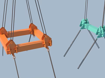 Bridge Construction Hoisting Equipment With Orange And Teal Crane Hooks for Heavy Lifting 3d model