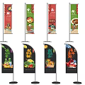 Colorful Feather Flags With Cartoon Food Designs And Bright Color Variations