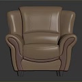 Modern Brown Leather Armchair With Dark Wooden Accents And Comfortable Upholstered Design