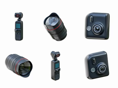 Collection of Camera Gear Featuring Action Cameras Lenses and Compact Cameras 3d model