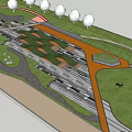 Scenic Urban Park Landscape Design With Undulating Green Lawns Trees And Walkways