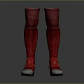Knee High Red Boots With Textured Material Metallic Toe Caps And Buckle Details
