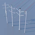 Industrial Utility Poles With Power Lines Against Clear Blue Sky Background