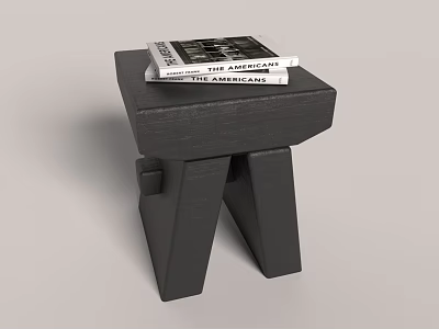 Black Minimalist Wooden Stool With Stack Of The Americans Books On Top 3d model