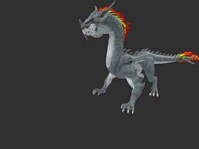 Mythical Reptile 3D Model With Gray Body Red Yellow Mane And Sharp Claws 3d model