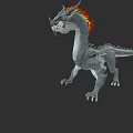 Mythical Reptile 3D Model With Gray Body Red Yellow Mane And Sharp Claws 3d model