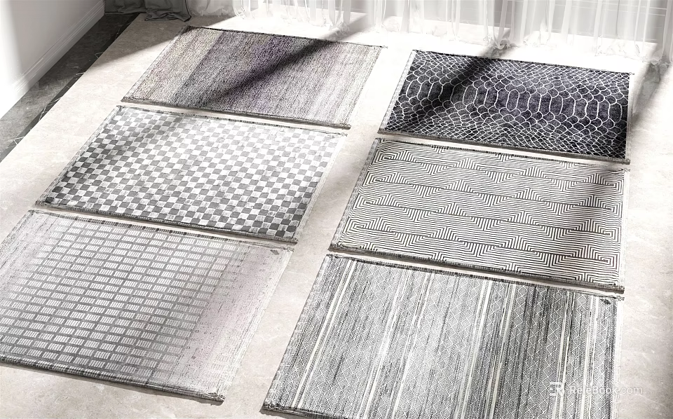 Modern Square Rugs With Geometric Patterns Gray And Black Designs For Home Decor 3d model 