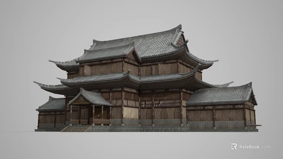 Ancient Chinese Traditional Architecture Featuring Multi Layered Curved Eaves And Gray Tiles 3d model 