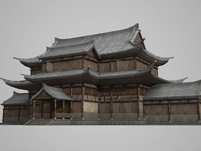 Ancient Chinese Traditional Architecture Featuring Multi Layered Curved Eaves And Gray Tiles 3d model