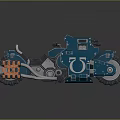 Blue Armored Motorcycle With Track Wheels Number 75 And Mechanical Details