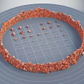 Circular Red Brick Structure With Grid Floor And Small Blocks Inside 3d model