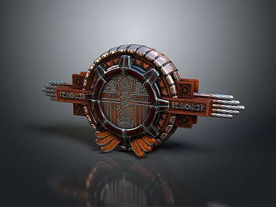 Ornate Circular Decorative Component With Metallic Wooden Textures Intricate Patterns And Wing Like Ornaments 3d model