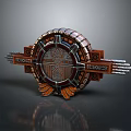 Ornate Circular Decorative Component With Metallic Wooden Textures Intricate Patterns And Wing Like Ornaments