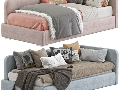 Cozy Bedroom Interiors With Colorful Pillows Soft Blankets And Comfortable Beds 3d model