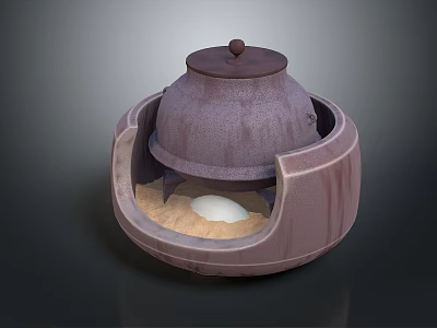 Ceramic Daily Life Product Round Container With Lid Sand And White Egg Inside 3d model