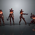 Female Characters In Brown Leather Outfits Wide Brimmed Hats And Weapons Various Action Poses