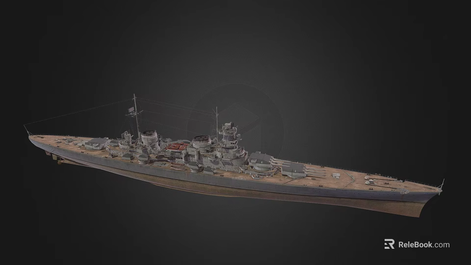 Detailed 3D Battleship Warship Model With Main Turrets Superstructure And Deck 3d model 