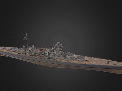 Detailed 3D Battleship Warship Model With Main Turrets Superstructure And Deck 3d model