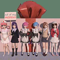 Female Models In Different Costumes With Red Bow And Sign Displaying All of my MODELS 3d model