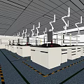 Modern Laboratory Interior With Lab Benches Ventilation Arms Warning Floor Stripes And Ceiling Lights 3d model