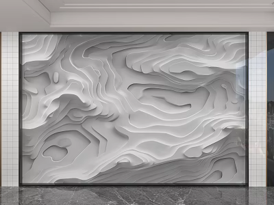Gray White Wavy Texture 3D Background Wall With Tile Sides And Marble Floor 3d model