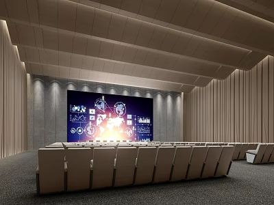 Modern Conference Room With Large Projector Screen And Rows Of Comfortable Seats 3d model