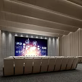 Modern Conference Room With Large Projector Screen And Rows Of Comfortable Seats
