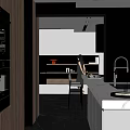 Modern Open Concept Restaurant Kitchen With Island Counter And Cabinets