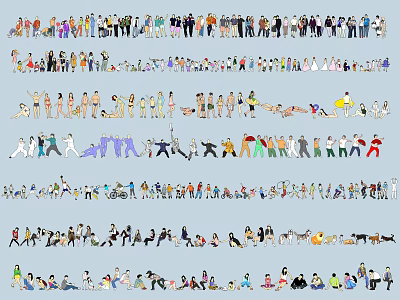 Multiple People Silhouettes with Various Poses Different Actions Diverse Clothing in Casual Active Scenes 3d model