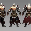 Muscular White Haired Warrior Game and Film Character With Armored Outfit and Red Cape