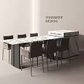 Modern Minimalist Dining Table Set With Marble Top Chairs And Sideboard Cabinet