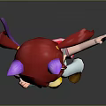 Happy Child With Red Hair Pigtails Purple Cat Ears Yellow Top Dancing In Pink Skirt