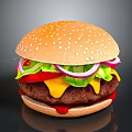 Juicy Burger with Fresh Lettuce Tomato Onion Melted Cheese and Sesame Seed Bun