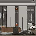 Modern Walk in Closet Interior With Hanging Garments Storage Cabinets Bench And Mirrors
