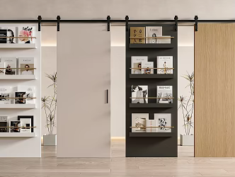 Modern Middle Ancient Sliding Door Barn Door Middle Ancient Magazine Rack Middle Ancient Decoration Rack Sliding Door Wooden Door Hanging Rail Sliding Door 3d model