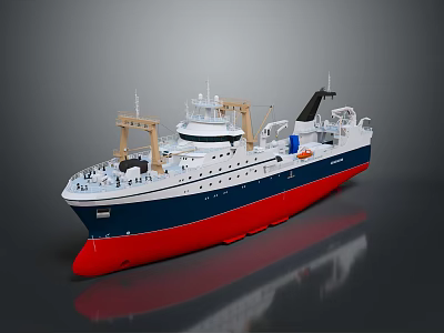 Modern Yacht With Blue White Red Hull And Architectural Details 3d model
