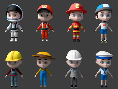 Colorful 3D Cartoon Characters With Various Professions And Playful Outfits 3d model