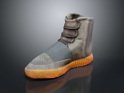 Daily Life High Top Shoes Featuring Gray Upper Brown Velcro Straps Orange Sole Perforated Toe 3d model