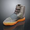 Daily Life High Top Shoes Featuring Gray Upper Brown Velcro Straps Orange Sole Perforated Toe