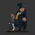 Portly Gentleman In Top Hat And Tailcoat With Penguin Companion Figurine