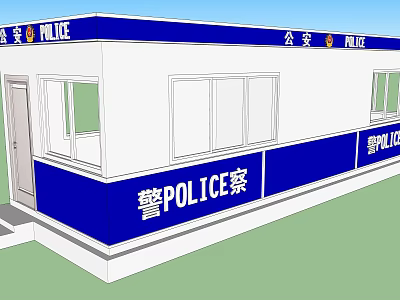 Blue and White Police Kiosk Structure With POLICE Signs and Markings 3d model