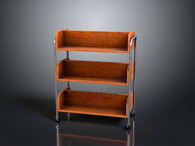 Three Tier Open Wooden Storage Shelf With Metal Frame And Mobile Wheels 3d model