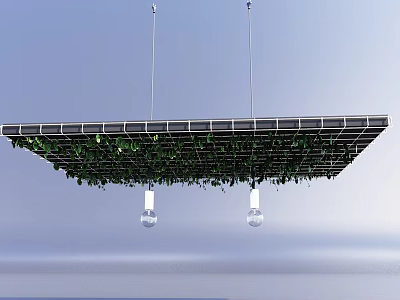 Hanging Grid Lighting Combination With Green Vines And Transparent Light Bulbs 3d model