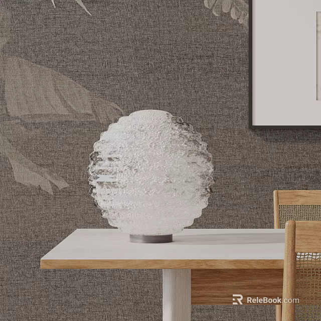 Spherical Frosted Glass Table Lamp With Metal Base On White Table 3d model 